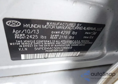 2013 Hyundai Sonata Gls из США, поврежденный, VIN 5NPEB4AC5DH726669